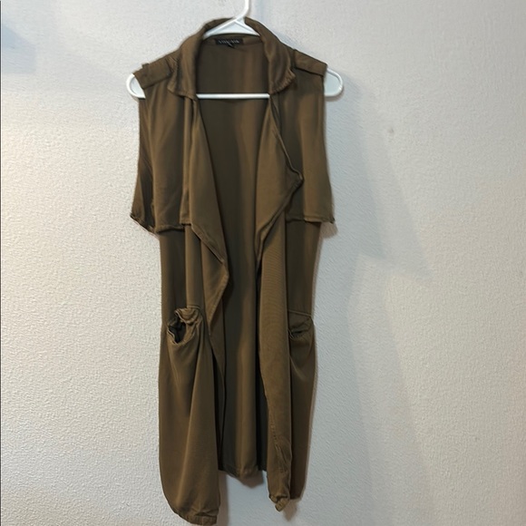 Staccato Jackets & Blazers - Staccato Olive Green Sleeveless Drape Vest